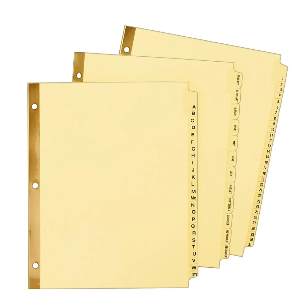 Dividers|Avery Pre-Printed Paper Dividers with Laminated Tabs, A-Z Tabs, Buff, Gold Reinforced (11306)