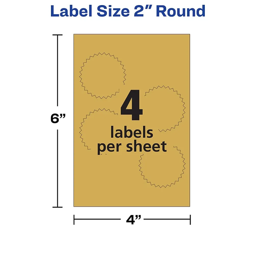 Labels|Avery Printable Inkjet Notary Seal Labels, 2" Dia, Gold Foil, 44 Seals/Pack (5868)