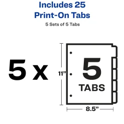 Dividers|Avery Print-On Paper Dividers, 5 Tabs, White, 5 Sets/Pack (11515)