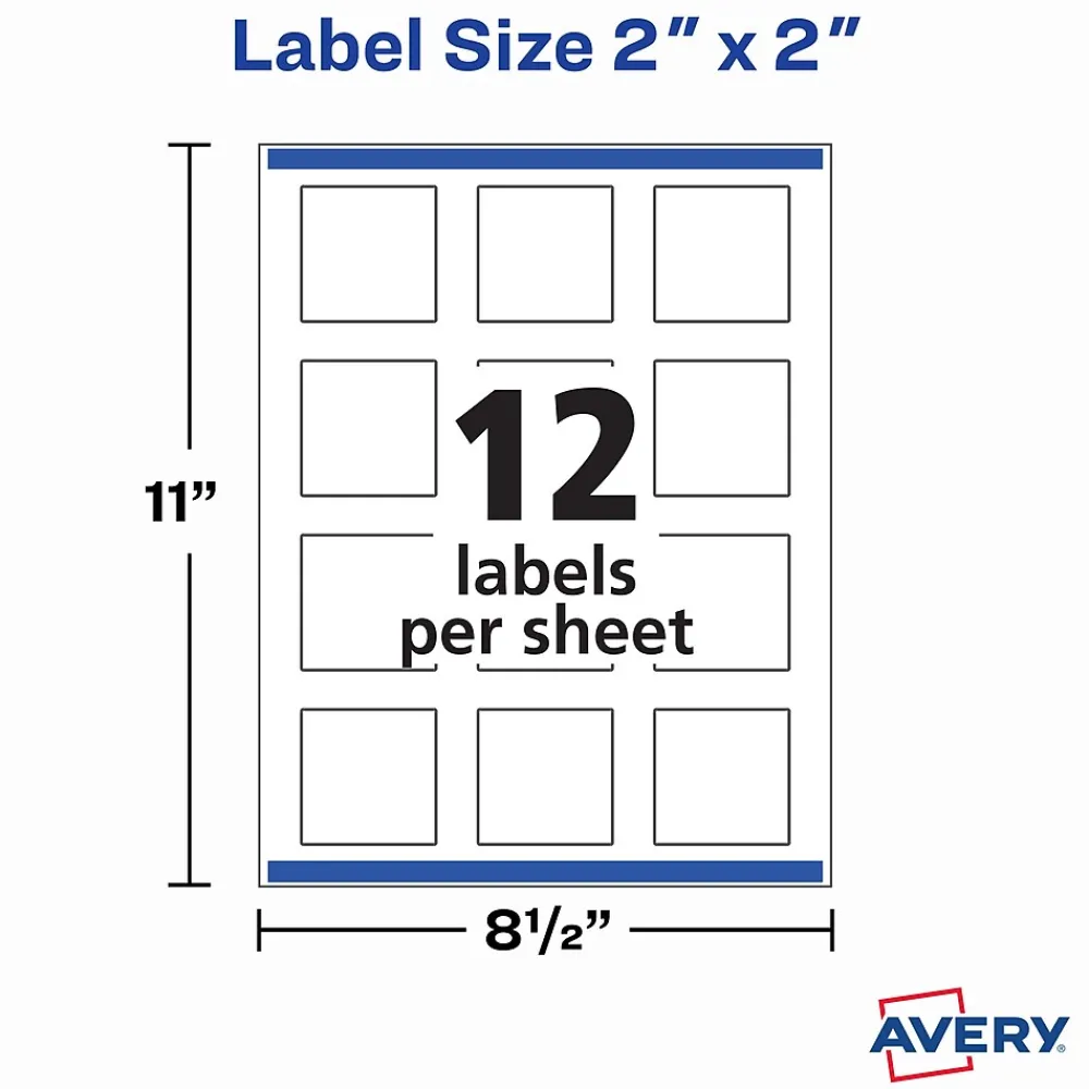 Labels|Avery Print-to-the-Edge Laser/Inkjet Square Labels, 2" x 2", Glossy White, 120 Labels/Pack (22565)