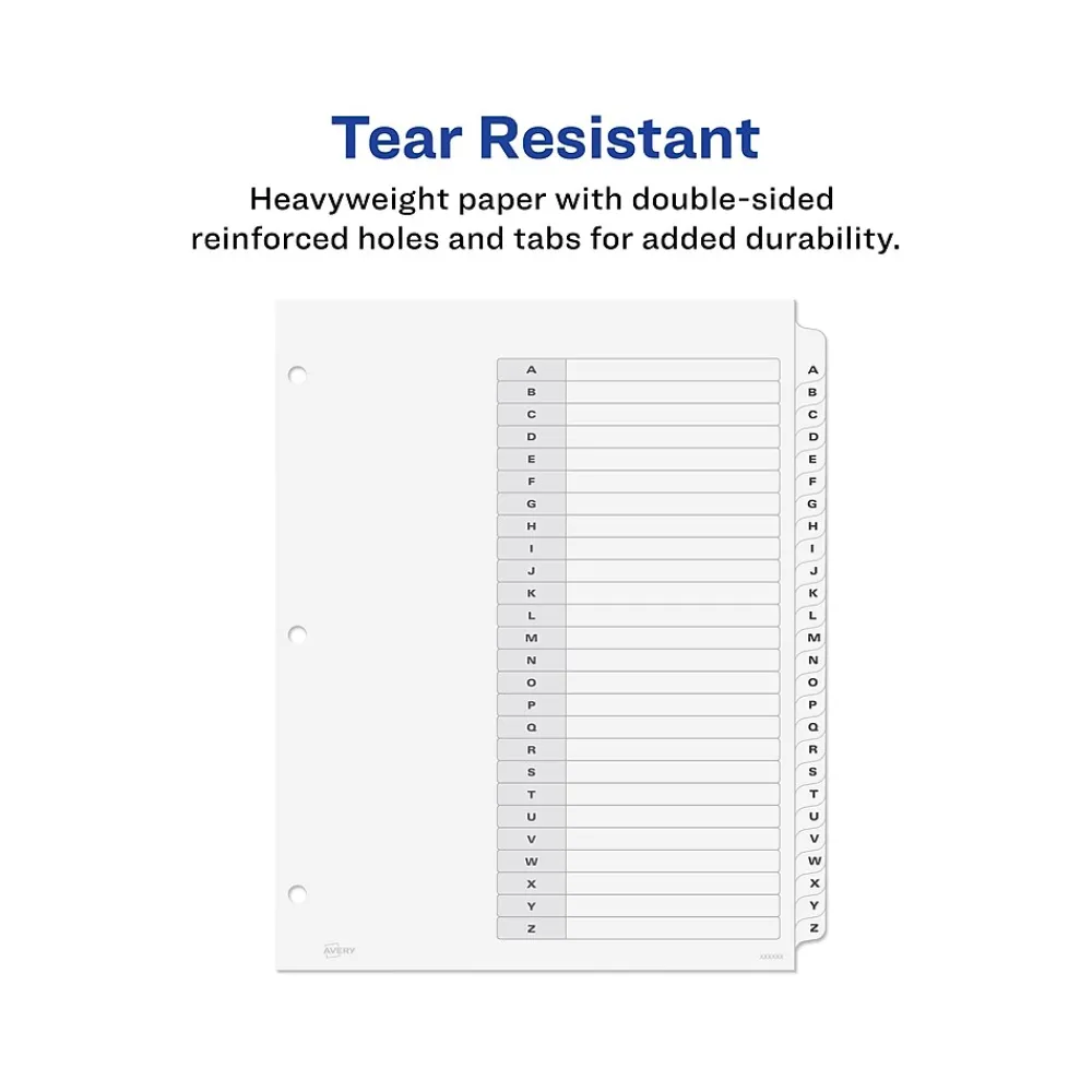 Dividers|Avery Ready Index Customizable Table of Contents A-Z Tab Dividers, White Tabs, 6 Sets (11829)