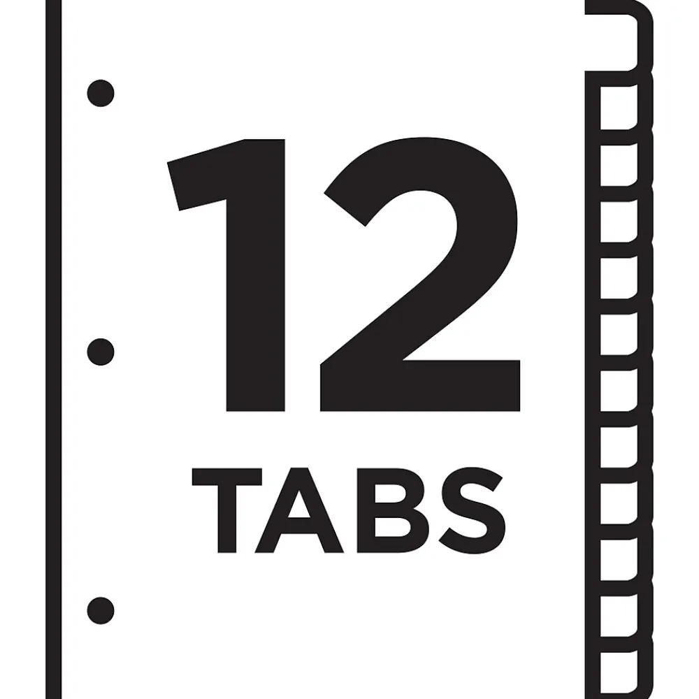 Dividers|Avery Ready Index Table of Contents Pre-Printed Numeric Paper Divider, 12 Tabs, Multicolor, 1 Set (11141)