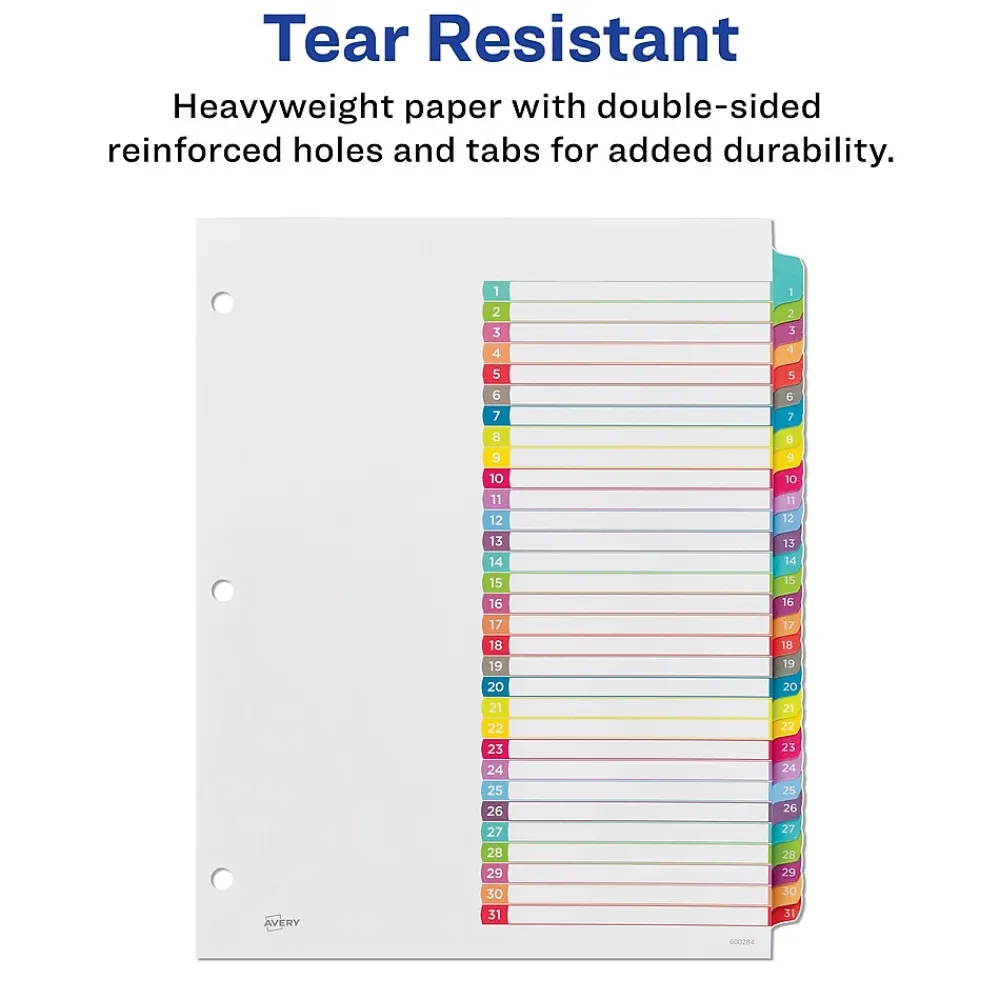 Dividers|Avery Ready Index Table of Contents Paper Dividers, 1-31 Tabs, Contemporary Multicolor (11846)