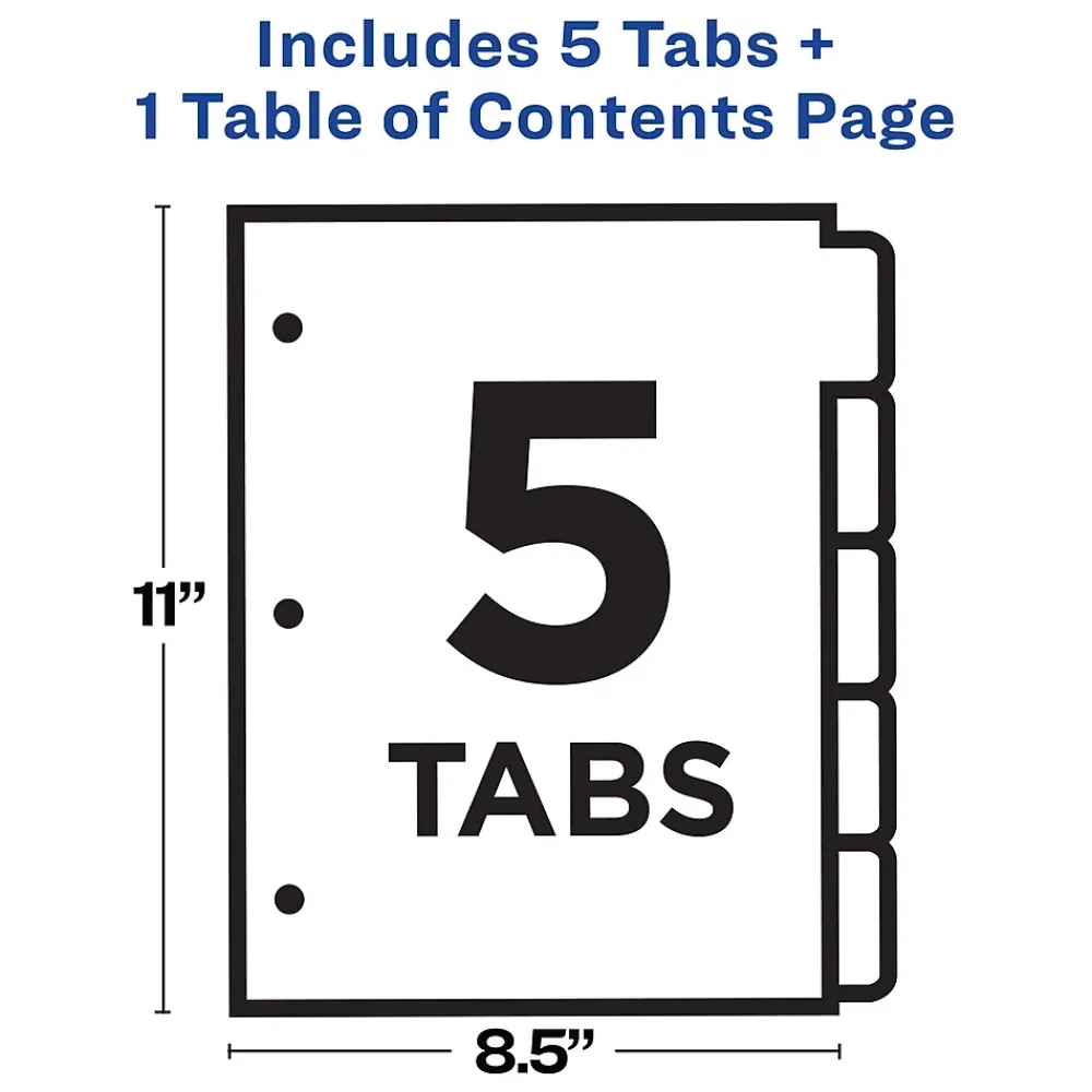 Dividers|Avery Ready Index Table of Contents Plastic Dividers, 1-5 Tabs, Multicolor (11816)