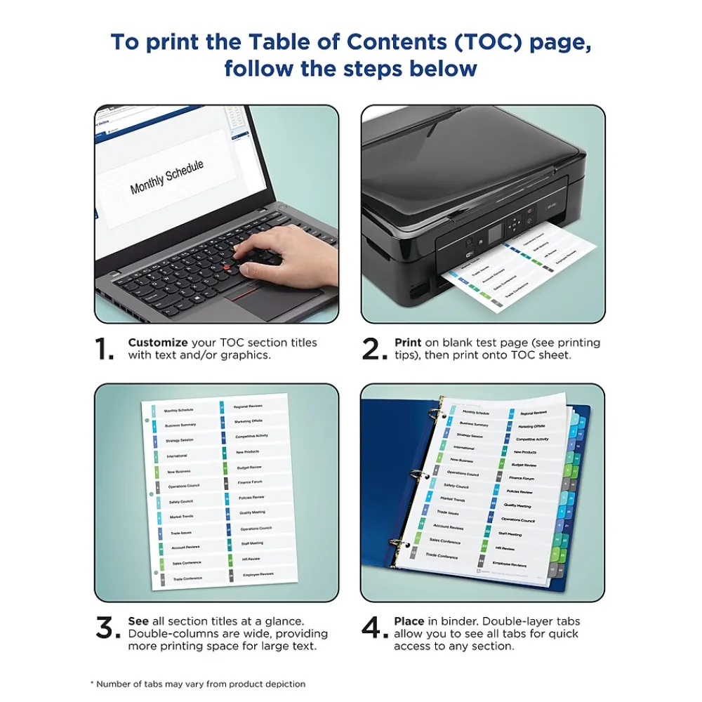 Dividers|Avery Ready Index Table of Contents Double Column Paper Dividers, 1-24 Tabs, Multicolor (11321)