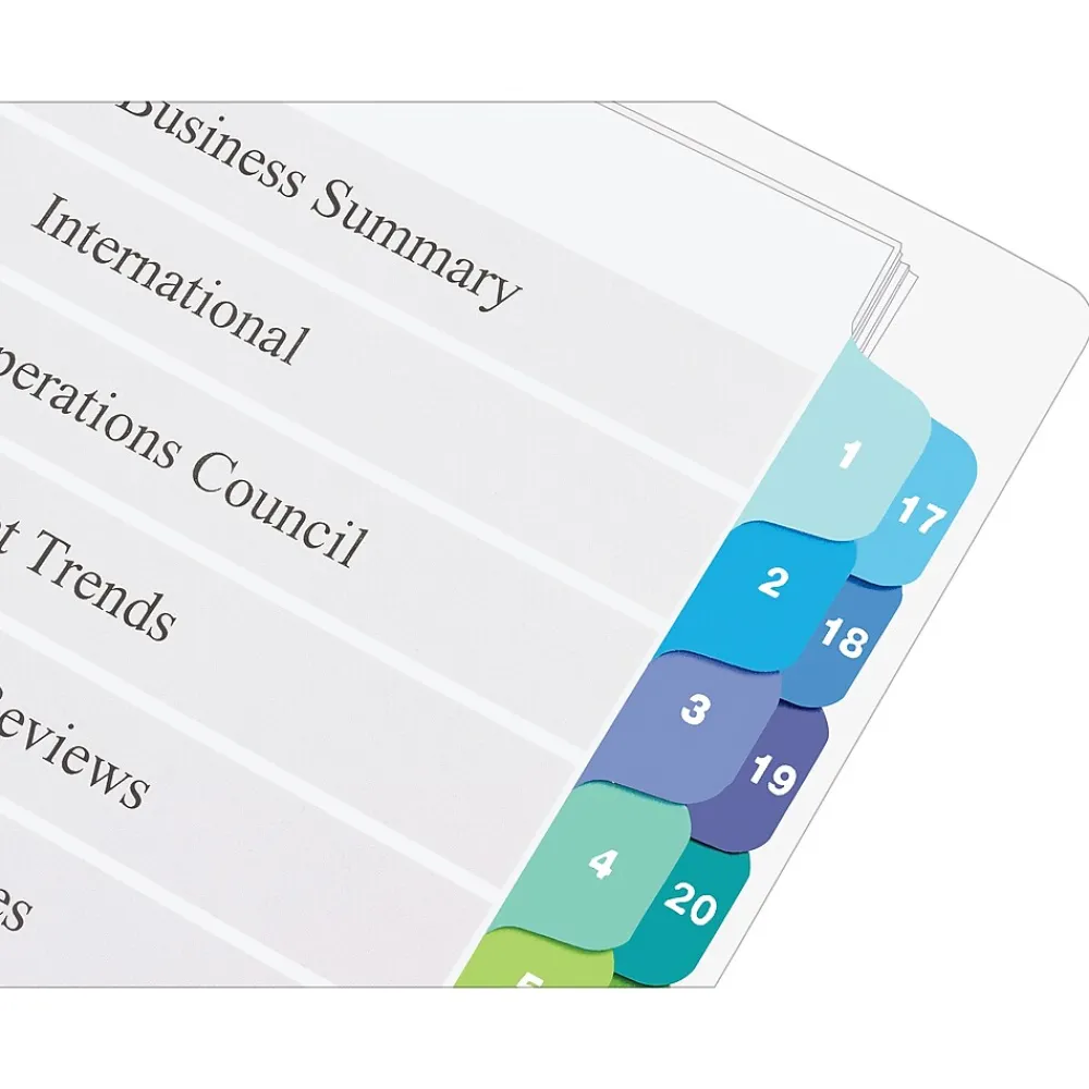 Dividers|Avery Ready Index Table of Contents Double Column Paper Dividers, 1-24 Tabs, Multicolor (11321)