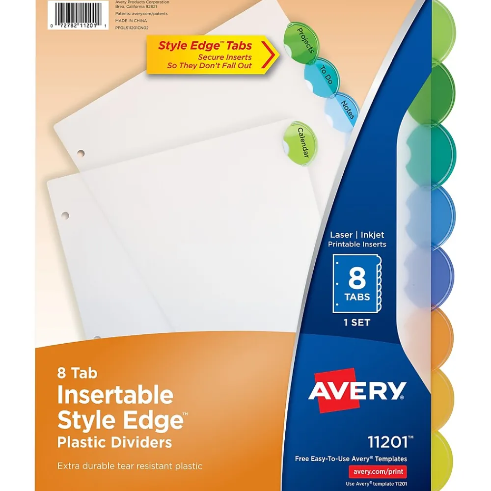 Dividers|Avery Style Edge Insertable Plastic Dividers, 8 Tab, Multicolor (11201)