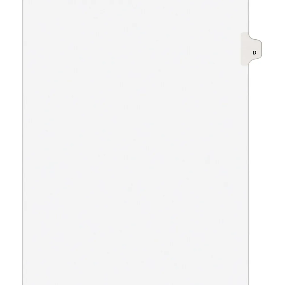 Dividers|Avery Style Individual Legal Divider, Tab D, 8.5" x 11", White, 25/Set (01404)