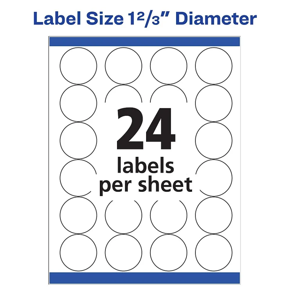 Labels|Avery Sure Feed Laser Round Labels, 1-2/3" Dia, White, 600 Labels/Pack (5293)