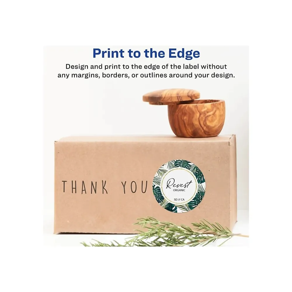 Labels|Avery Sure Feed Laser/Inkjet Round Labels, 3" Dia, Glossy White, 60 Labels/Pack (22891)