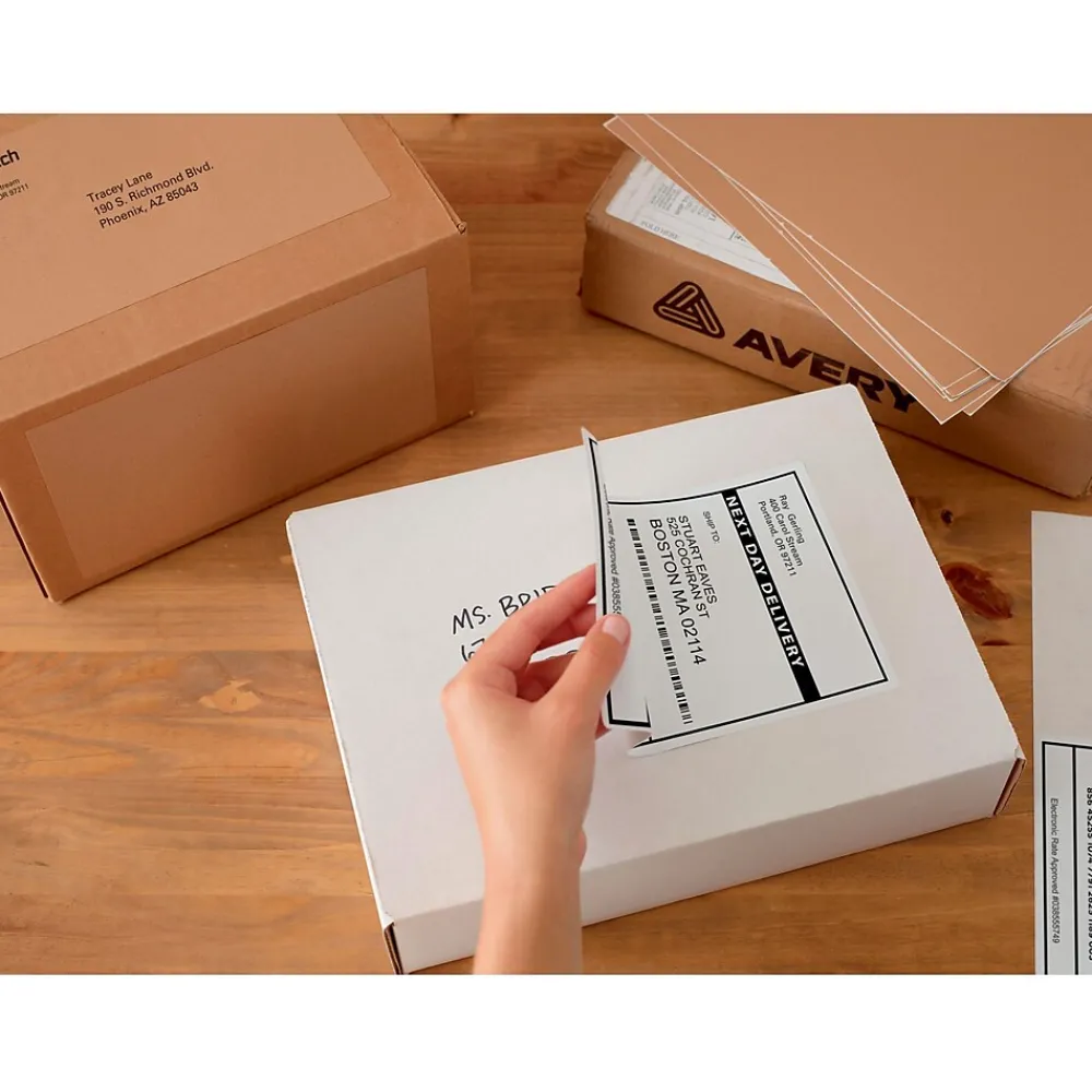 Labels|Avery TrueBlock Inkjet Shipping Labels with Paper Receipts, 5-1/16" x 7-5/8", White, 25 Labels/Pack (8127)