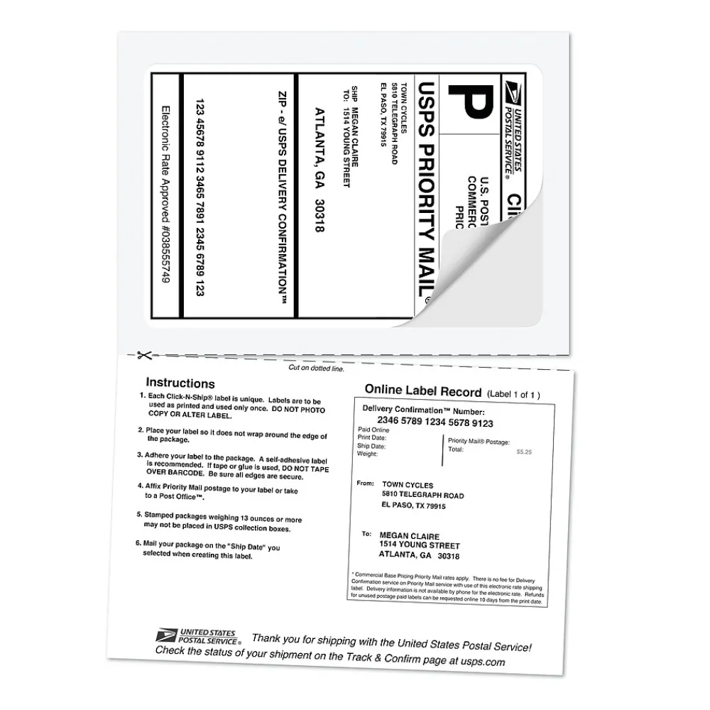 Labels|Avery TrueBlock Inkjet Shipping Labels with Paper Receipts, 5-1/16" x 7-5/8", White, 25 Labels/Pack (8127)
