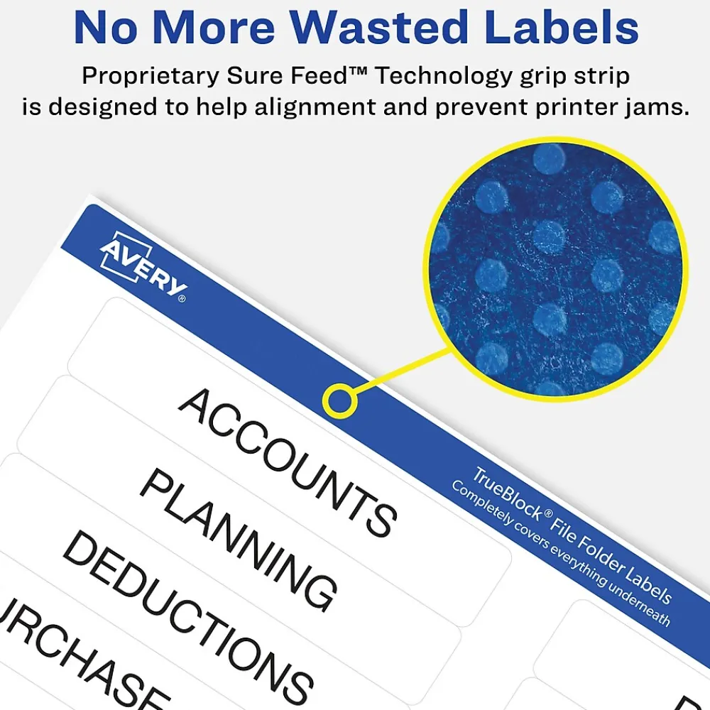 Labels|Avery TrueBlock Laser/Inkjet File Folder Labels, 2/3" x 3-7/16", White/, 1,500 Labels/Pack (5866) Green