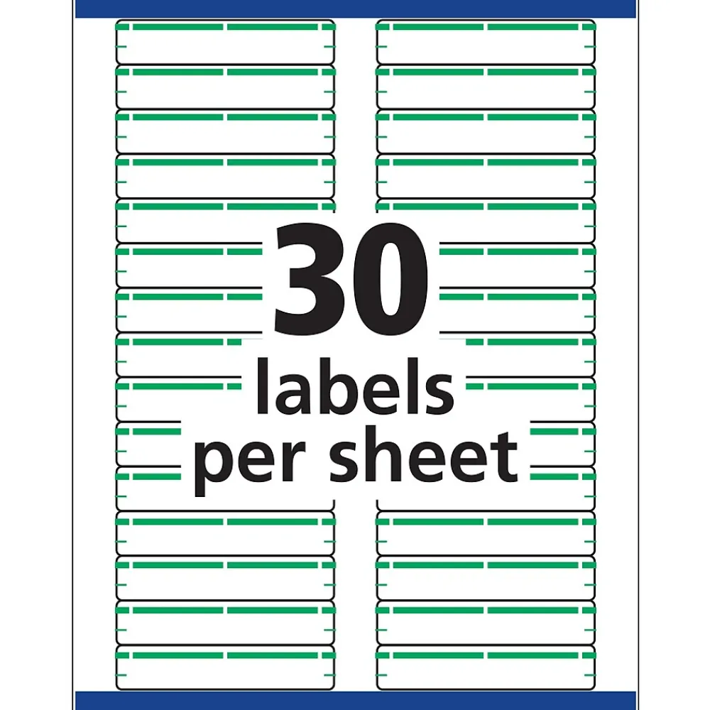 Labels|Avery TrueBlock Laser/Inkjet File Folder Labels, 2/3" x 3-7/16", White/, 1,500 Labels/Pack (5866) Green