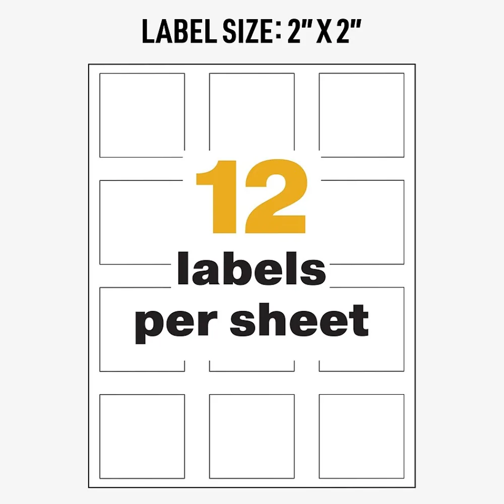 Labels|Avery UltraDuty Waterproof Laser GHS Chemical Labels 2" x 2", White, 600 Labels/Box (60506)