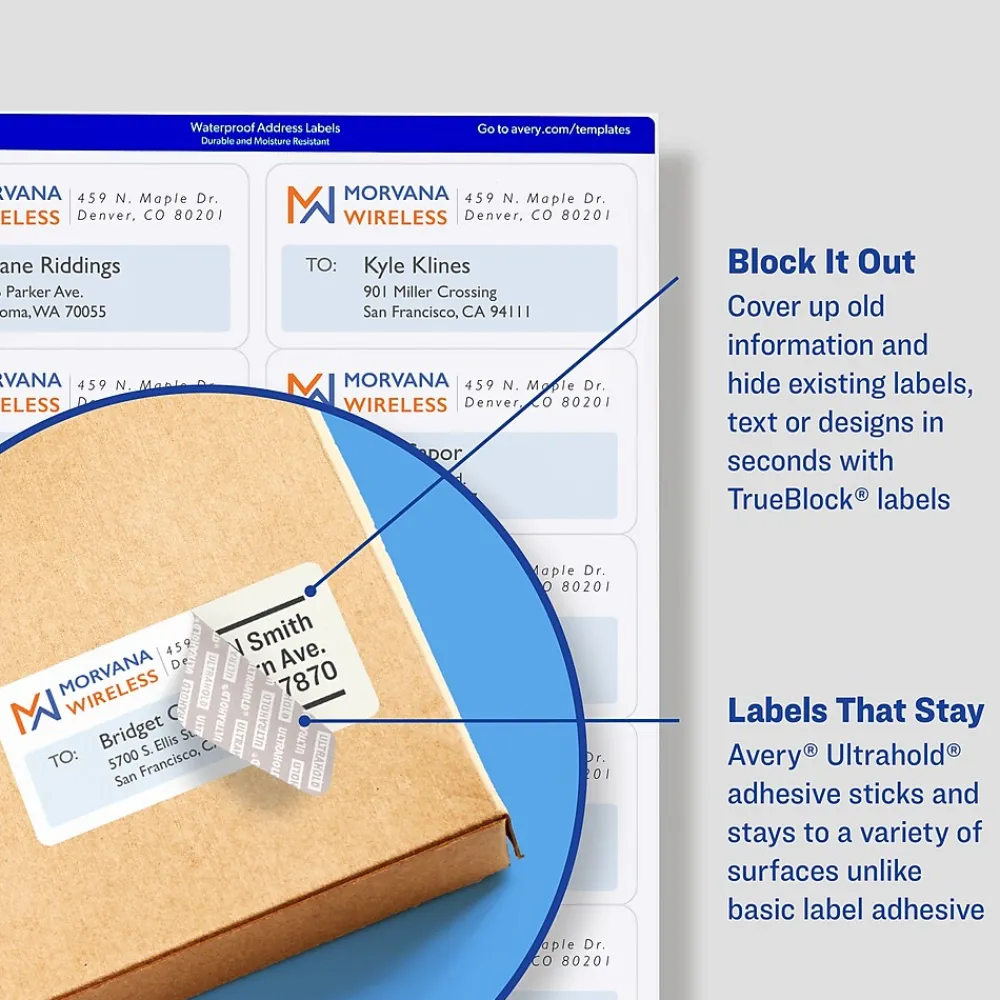 Labels|Avery Waterproof Laser Shipping Labels, 2" x 4", Matte White, 500 Labels/Box (5523)