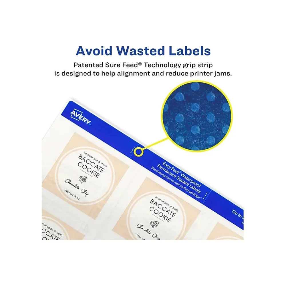 Labels|Avery Waterproof Laser/Pigment-Inkjet Square Labels, 2" x 2", Glossy White, 96 Labels/Pack (64510)
