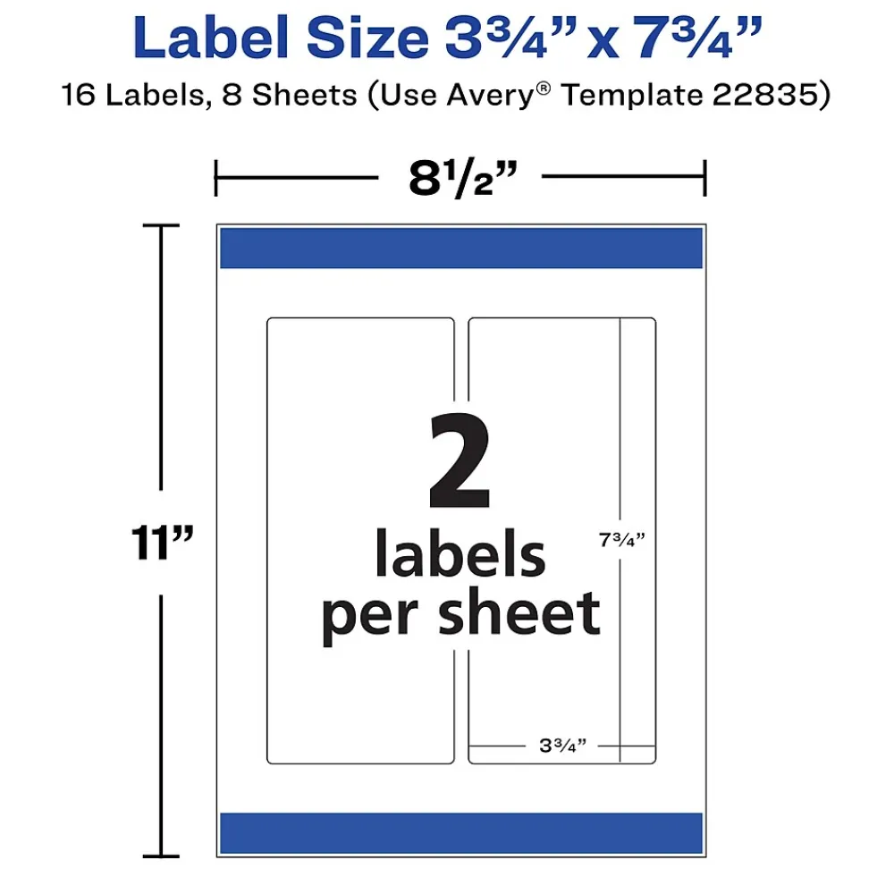 Labels|Avery Waterproof Wraparound Laser/Pigment-Inkjet Rectangle Labels, 3 1/4" x 7 3/4", White, 16 Labels/Pack (22835)