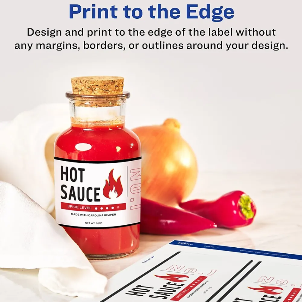 Labels|Avery Waterproof Wraparound Laser/Pigment-Inkjet Rectangle Labels, 3 1/4" x 7 3/4", White, 16 Labels/Pack (22835)