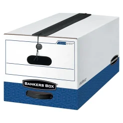 File Storage|Bankers Box® Liberty Plus Heavy Duty Corrugated Boxes with String & Button, Legal Size, White/Blue, 12/Carton (12112)