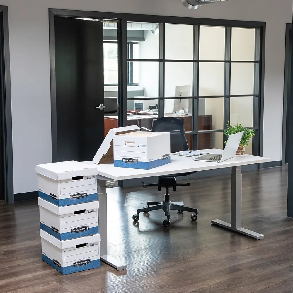 File Storage|Bankers Box® Bankers Box Medium-Duty Corrugated File Storage Boxes, Lift-Off Lid, Letter Size, White/Blue, 20/Carton (0070110)