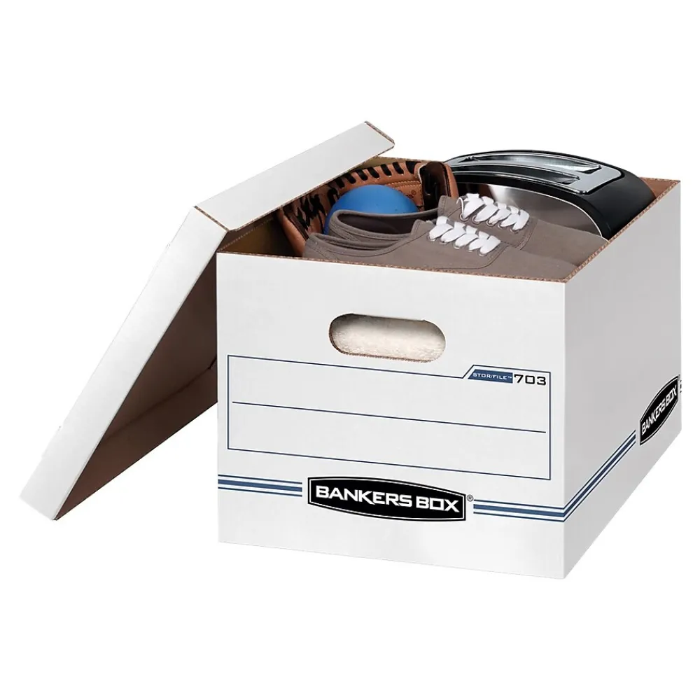 File Storage|Bankers Box® Bankers Box Stor/File 59% Recycled Corrugated File Box Lift Off Lid, Letter/Legal Size, White/Blue, 12/Carton (00703)