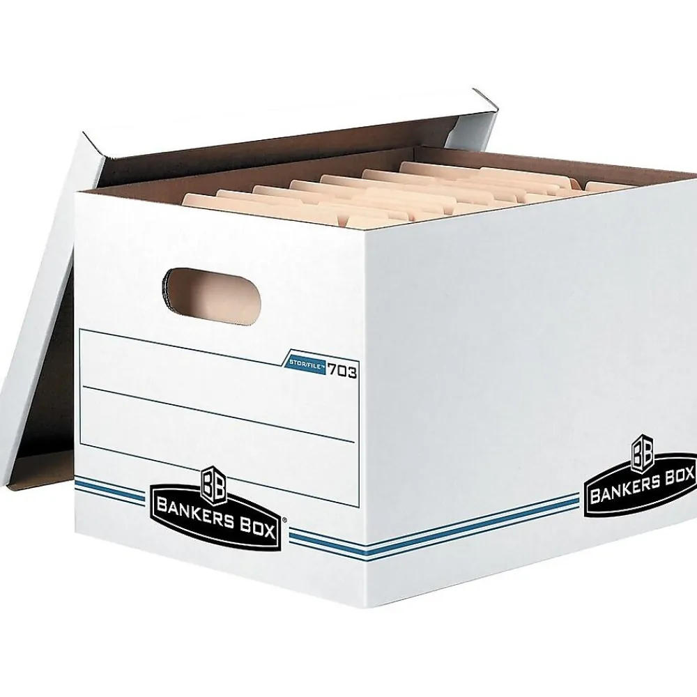 File Storage|Bankers Box® Stor/File Corrugated Boxes, Letter/Legal Size, White/Blue, 10/Pack (0070314)