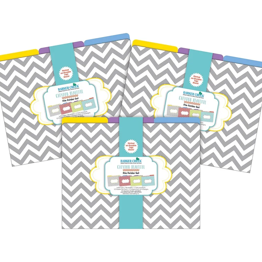 File Folders|Barker Creek Beautiful Chevron File Folder, 1/3-Cut Tab, Letter Size, Assorted, 36/Set (4395)