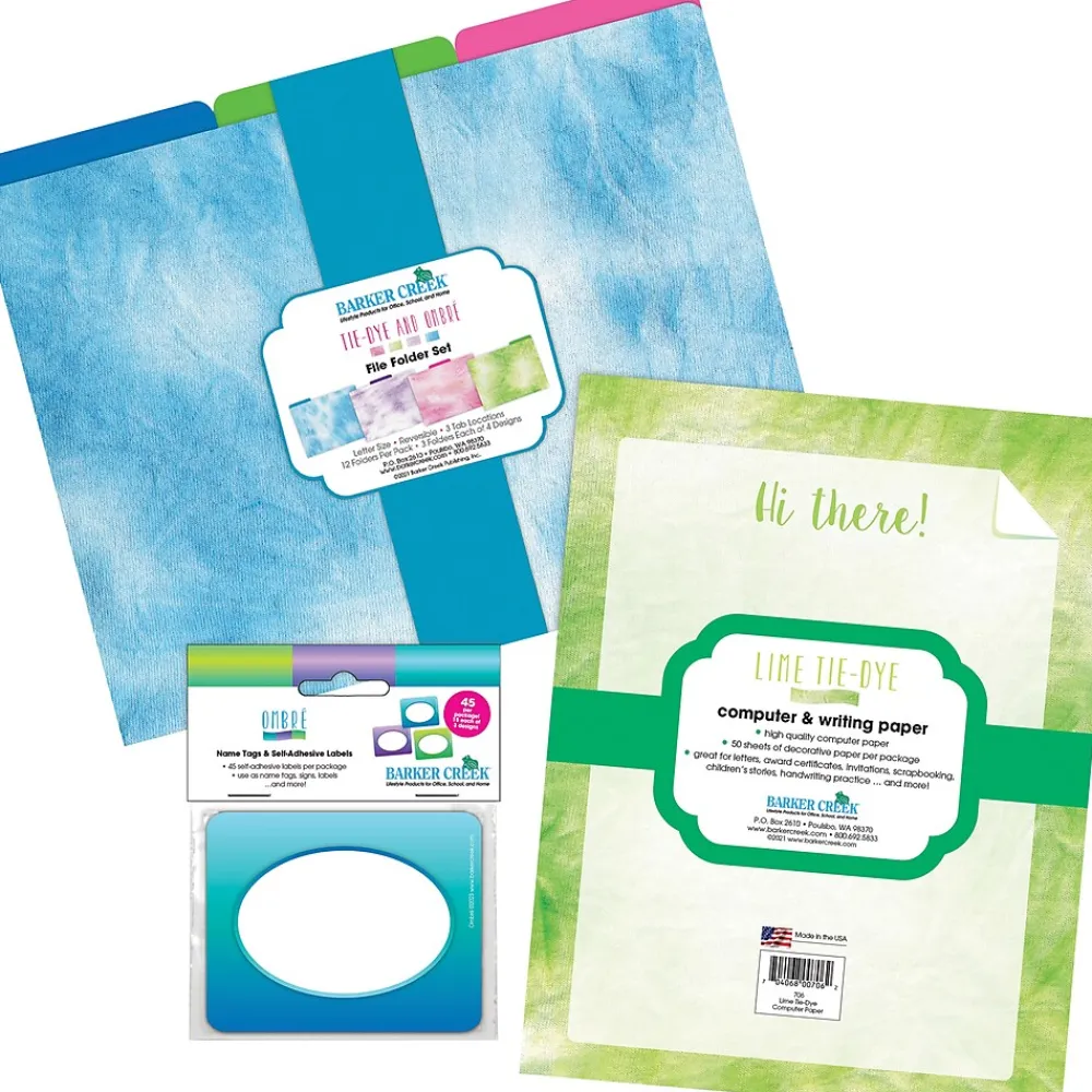File Folders|Barker Creek File Folder Set, 1/3-Cut Tab, Letter Size, Tie-Dye & Ombré, 107/Set (133)