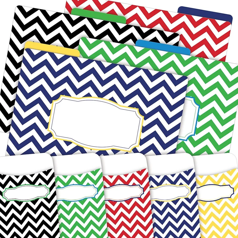 File Folders|Barker Creek Folder & Pocket Set, 1/3-Cut Tab, Letter Size, Chevron Nautical, 42/Set (4416)