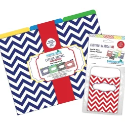 File Folders|Barker Creek Folder & Pocket Set, 1/3-Cut Tab, Letter Size, Chevron Nautical, 42/Set (4416)