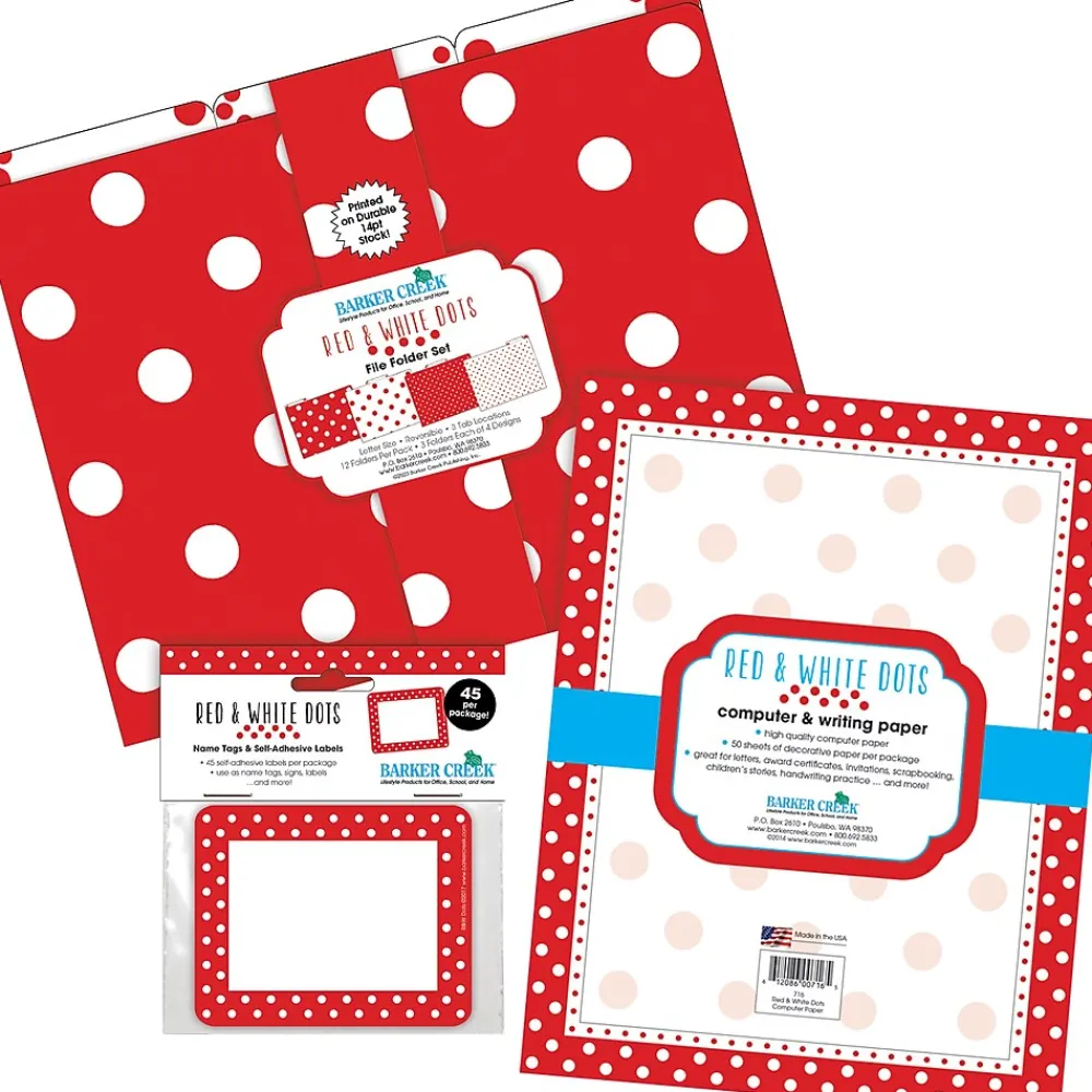 File Folders|Barker Creek Get Organized File Folder Set, 1/3-Cut Tab, Letter Size, Red & White Dot, 107/Set (159)