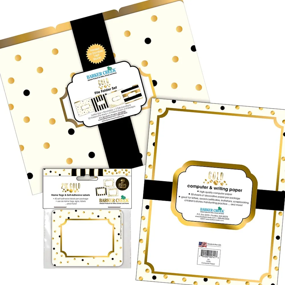 File Folders|Barker Creek Get Organized File Folder Set, 1/3-Cut Tab, Letter Size, Gold, 107/Set (139)