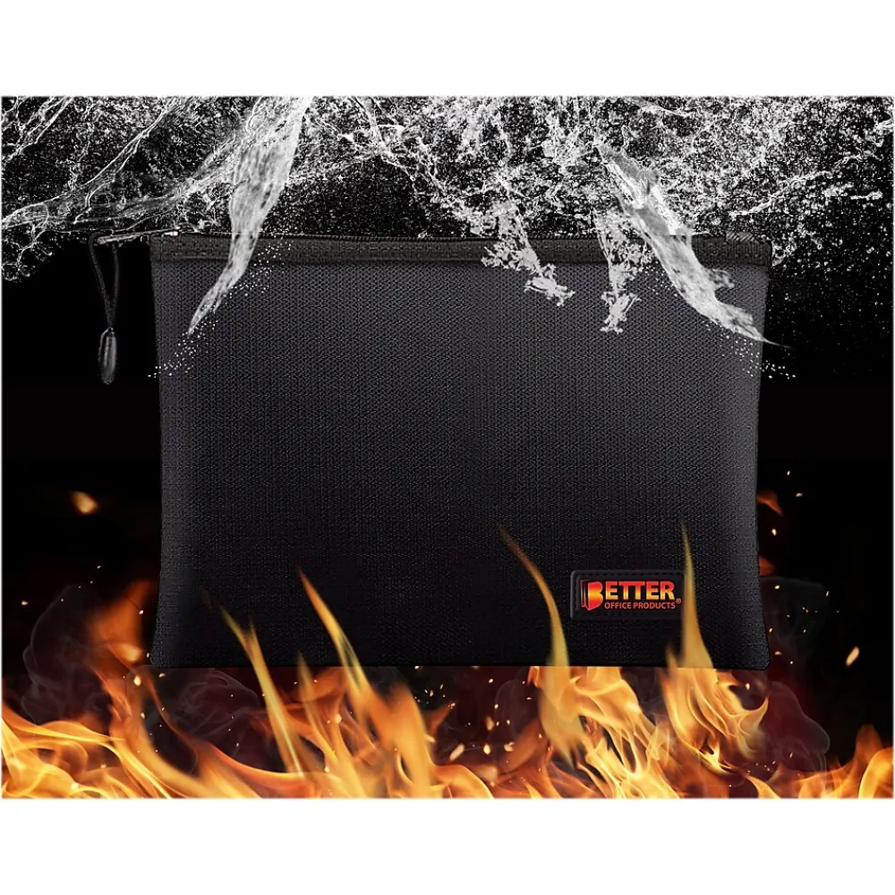 File Storage|Better Office Fabric Fireproof Document Bag, Black, 10" (24501)