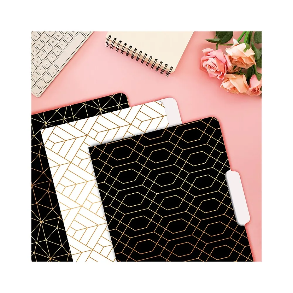 File Folders|Better Office Geometric Gold Foil Heavyweight File Folders, 1/3-Cut Tab, Letter Size, Assorted Colors, 24/Pack (80021-24PK)