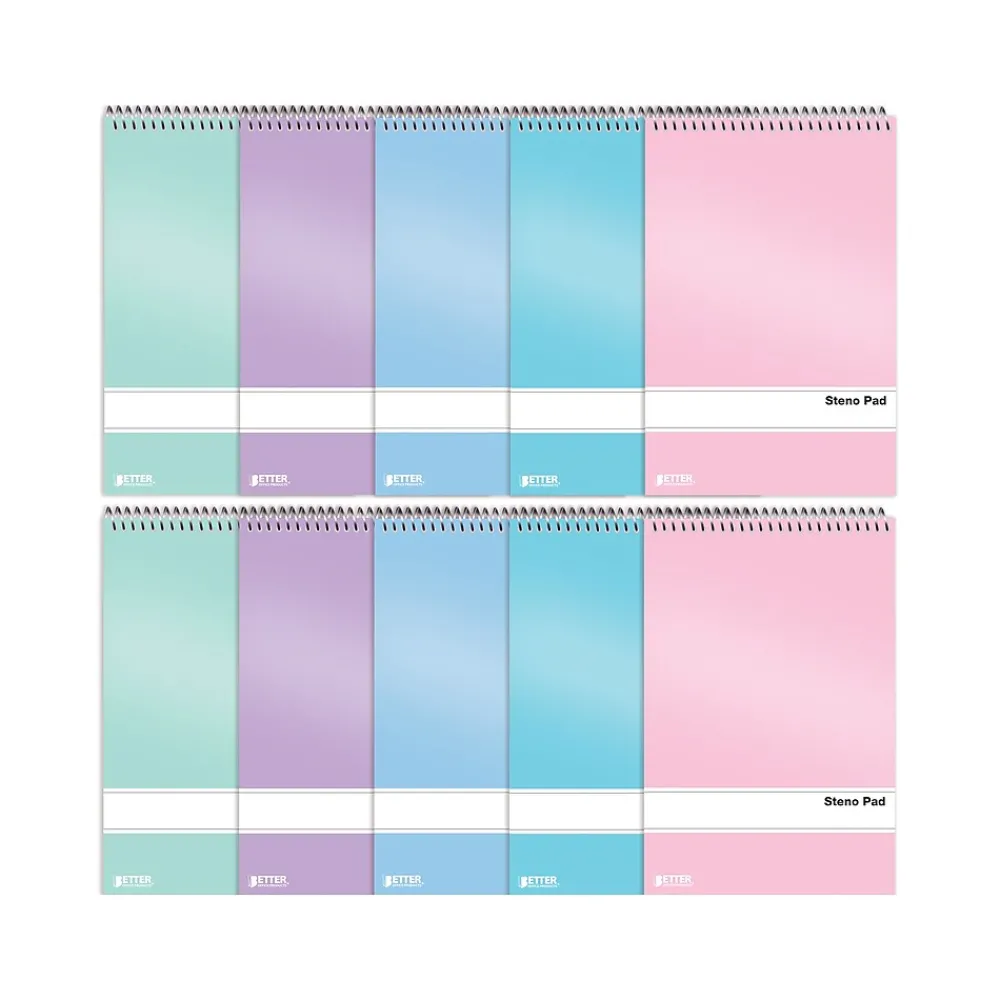 Notepads|Better Office Steno Pads, 6" x 9", Gregg-Ruled, Assorted Colors, 80 Sheets/Pad, 10 Pads/Pack (25810-10PK)