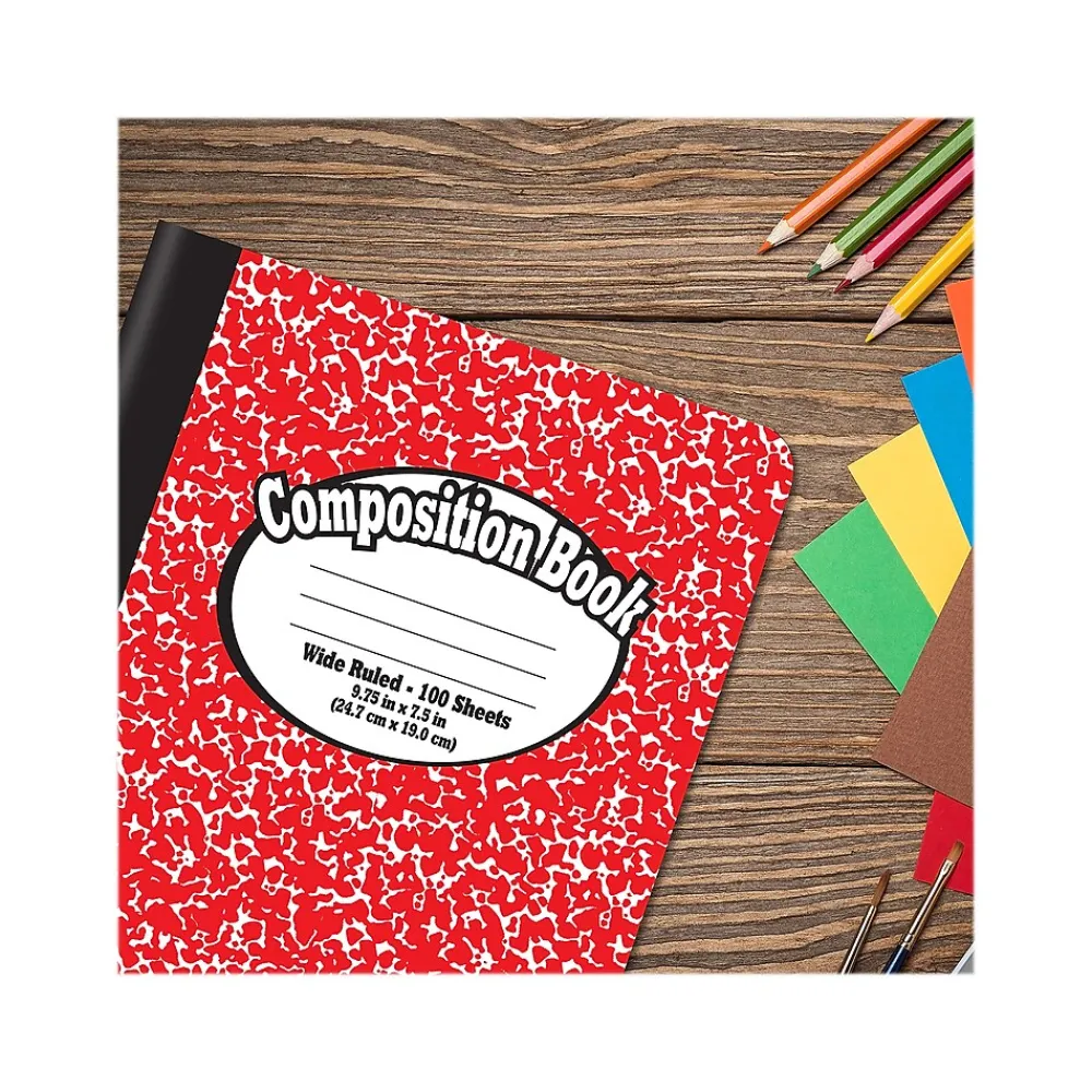 Composition Notebooks|Better Office 1-Subject Composition Notebooks, 7.5" x 9.75", Wide Ruled, 100 Sheets, Assorted Colors, 12/Pack (25212-12PK)