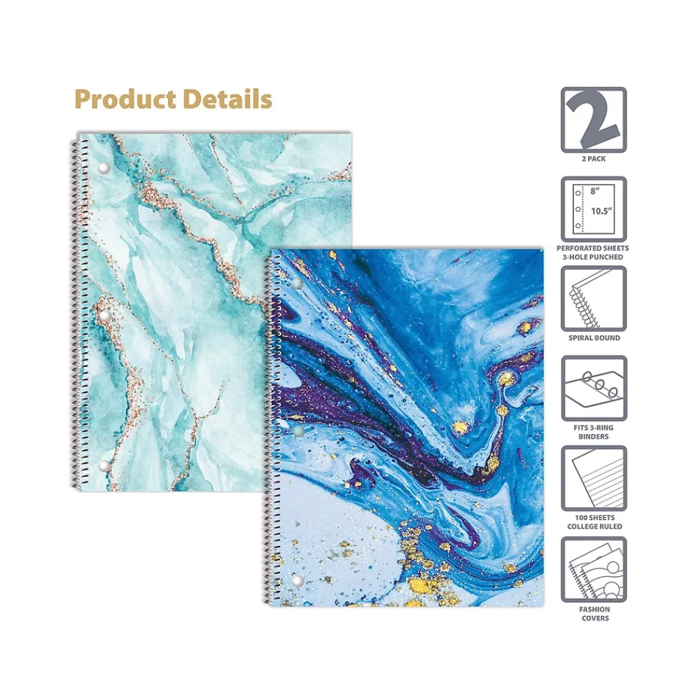 Notebooks|Better Office 1-Subject Notebooks, 8" x 10.5", College Ruled, 100 Sheets, 2/Pack (25702-2PK)