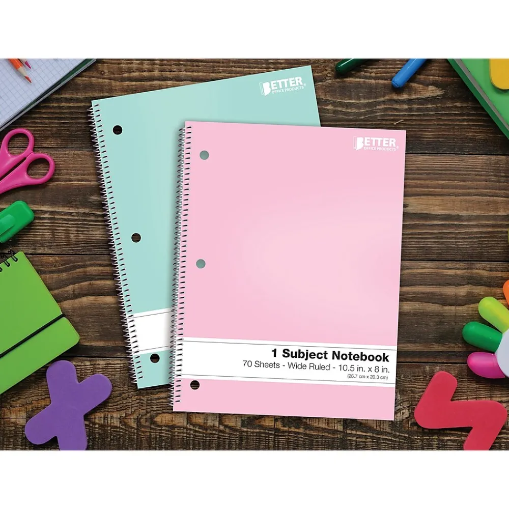 Subject Notebooks|Better Office 1-Subject Notebooks, 8" x 10.5", Wide Ruled, 70 Sheets, 6/Pack (25626-6PK)
