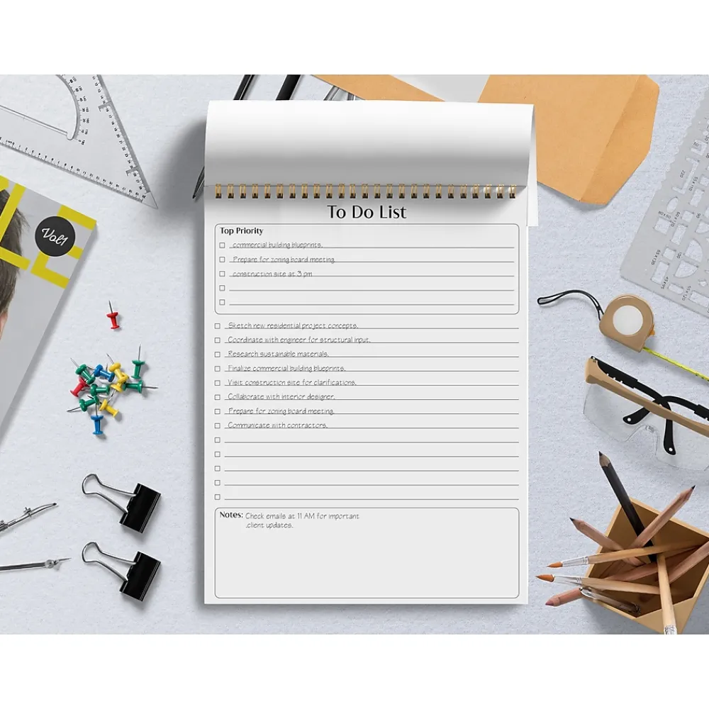 Notepads|Better Office To-Do List Notepad, 8.5" x 11", Project-Ruled, White/Black, 50 Sheets/Pad (25822)
