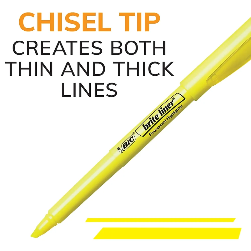 Highlighters|BIC Brite Liner Stick Highlighters, Chisel Tip, Assorted Colors, Dozen (BL11-AST)