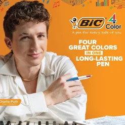 Pens|BIC 4-Color Ballpoint Retractable Pen, Medium Point, Assorted Ink, 2/Pk (AMP21AST)