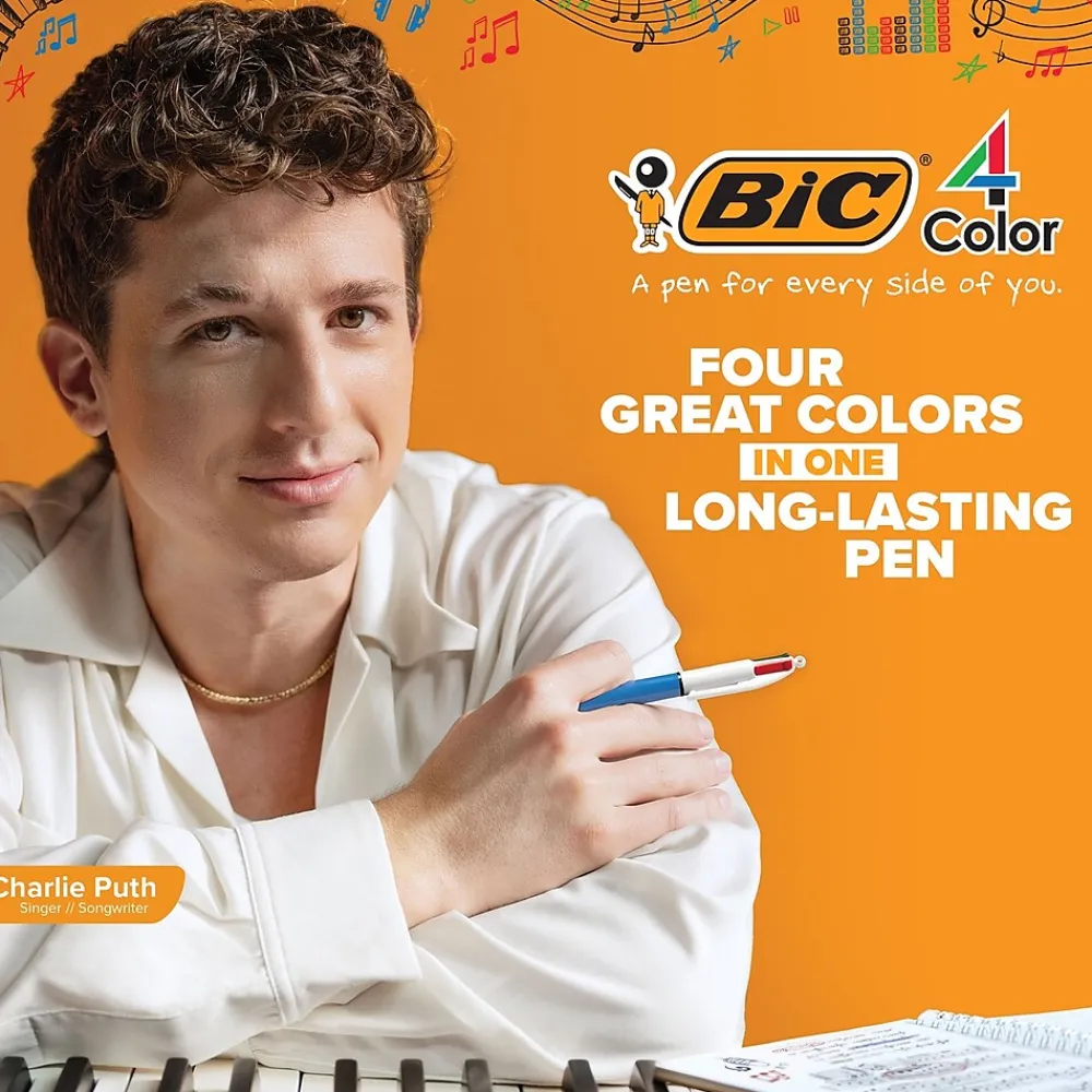 Pens|BIC 4-Color Ballpoint Retractable Pen, Medium Point, Assorted Ink, 2/Pk (AMP21AST)