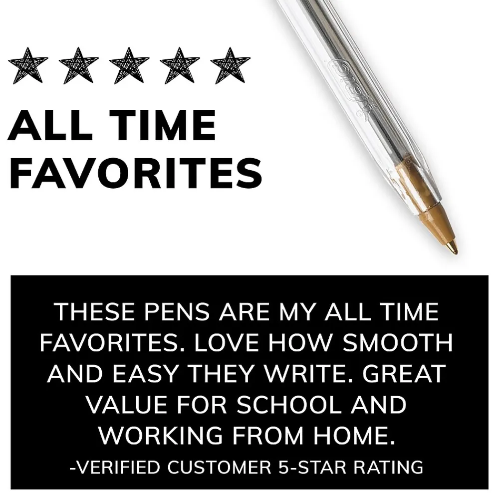 Pens|BIC Cristal Ballpoint Pen, Medium Point, Black Ink, 10/Pack (068271)