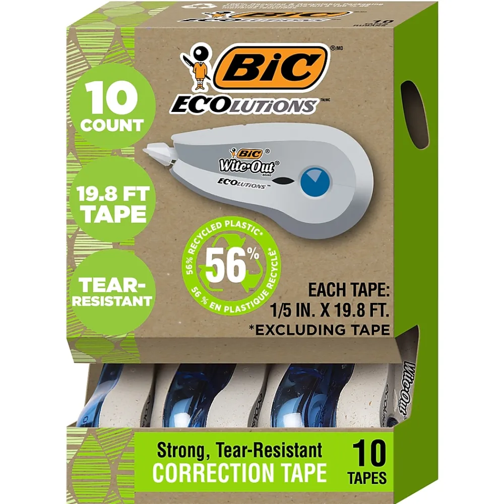 Correction & White-Out|BIC Ecolutions Wite-Out Brand Correction Tape, White, 10/Pack (WOET10-WHI)