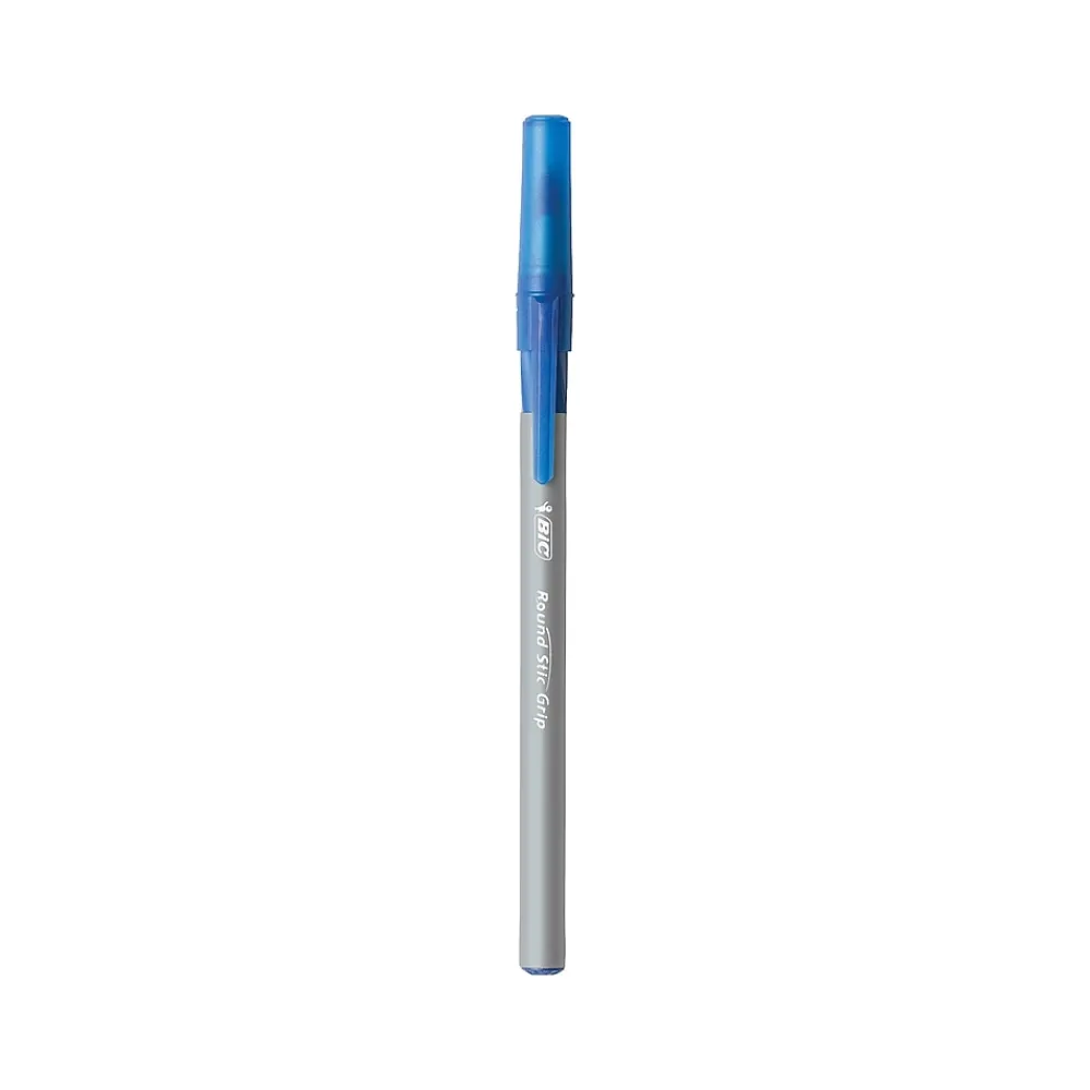Pens|BIC Round Stic Grip Xtra Comfort Ballpoint Pen, Medium Point, Blue Ink, 24/Box, 6 Boxes/Pack (GSMG144E-BLU)