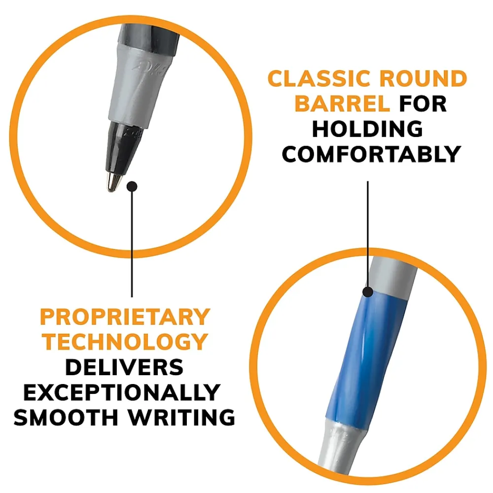 Pens|BIC Round Stic Grip Xtra Comfort Ballpoint Pen, Medium Point, Blue Ink, 24/Box, 6 Boxes/Pack (GSMG144E-BLU)