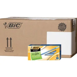 Pens|BIC Round Stic Xtra Precision Ballpoint Pens, Fine Point, Blue Ink, 432/Carton (GSF11BLUCT)