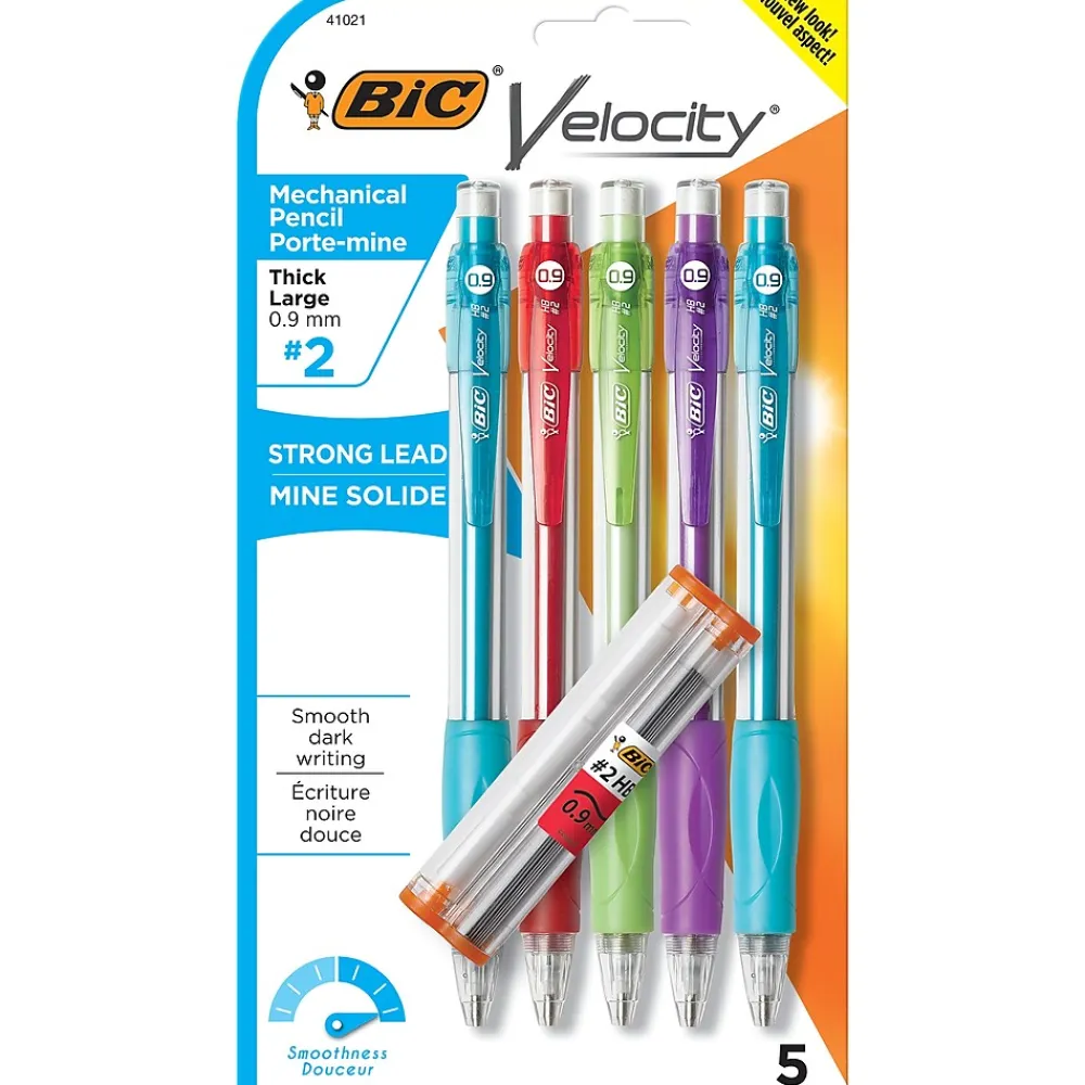 Pencils|BIC Velocity Mechanical Pencil, 0.9mm, #2 Hard Lead, 5/Pack (MVP51-BLK)