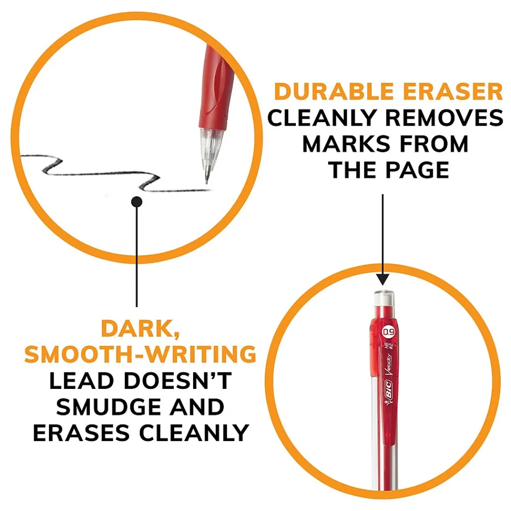 Pencils|BIC Velocity Mechanical Pencil, 0.9mm, #2 Hard Lead, 5/Pack (MVP51-BLK)